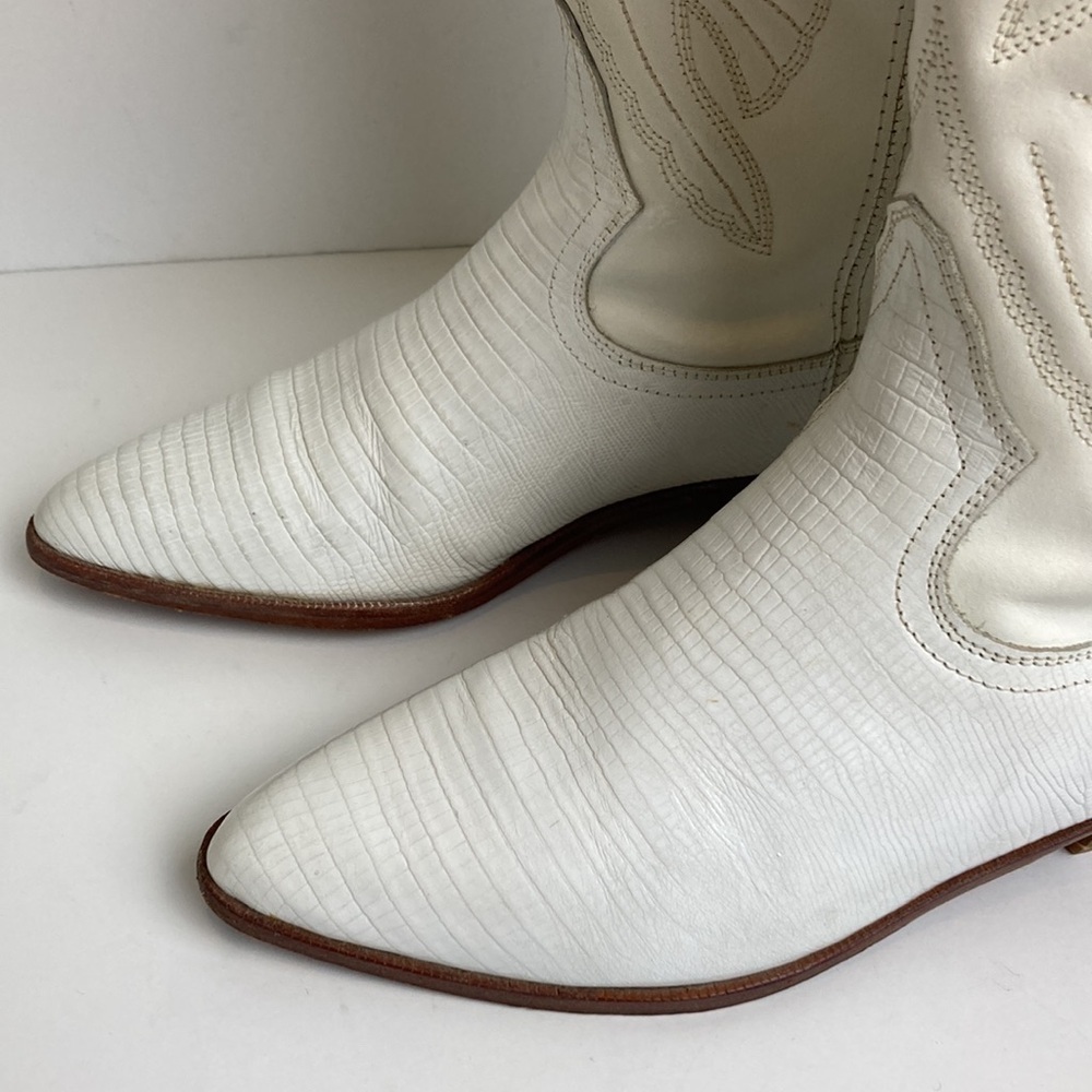 Vintage Brass Plum White Genuine Leather Cowboy Boots 6.5 Rodeo 80’s Rockabilly - Picture 3 of 16